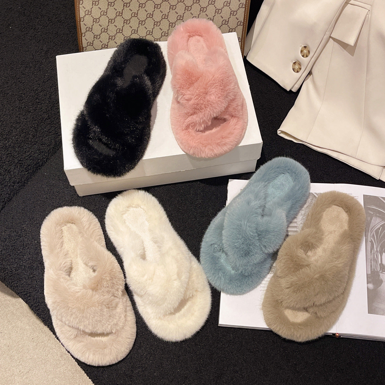 Women's Fluffy Outer Wear Korean Fashion Home Sandals