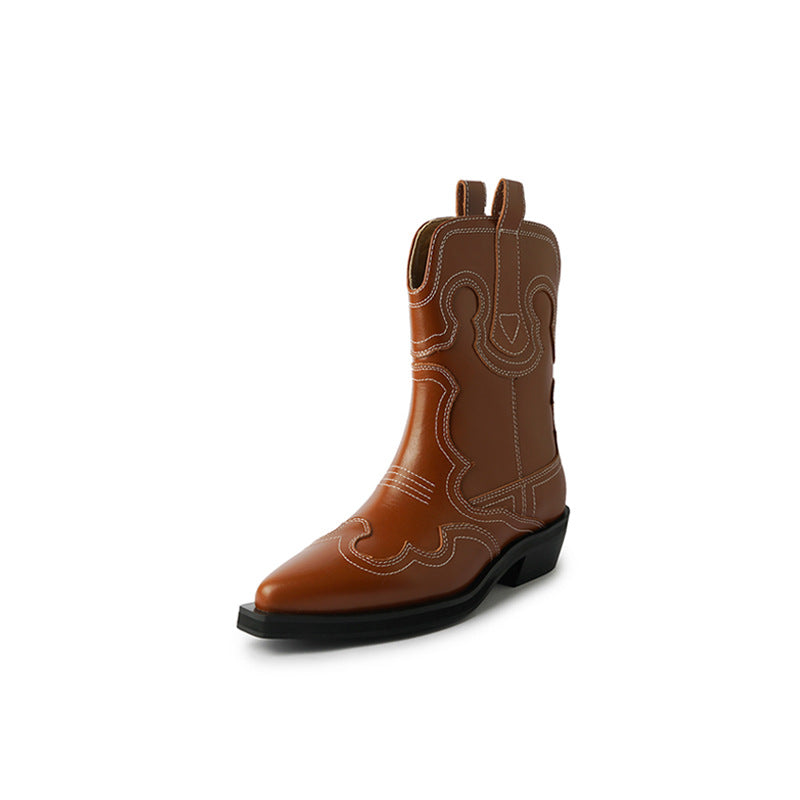 Women's Matching V Cut Embroidered Western Cowboy Mi Tube Large Small Boots