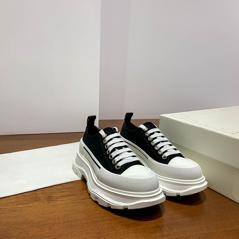 Women's & Men's Block Platform Muffin Height Increasing Insole Dad Korean Canvas Shoes