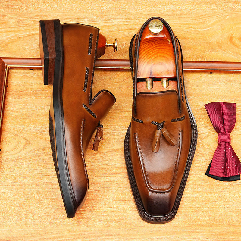 Men's Fringed Cowhide Brushed British Style Formal Men's Business Leather Shoes