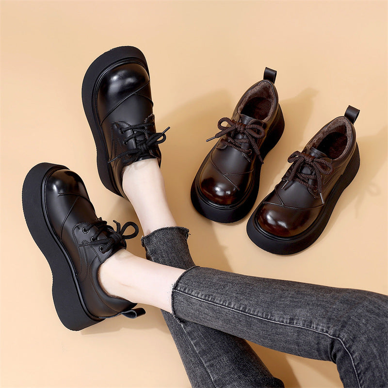 Women's Platform Spring Feet Small Black Thin Loafers