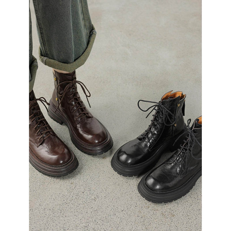 Women's Beautiful Sheepskin Thick Bottom British Style Women's Leather Boots