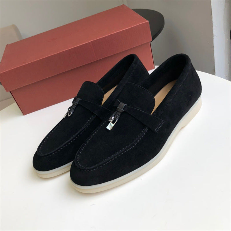Women's One Pedal Pumps Suede Flat Bottom England Style Loafers