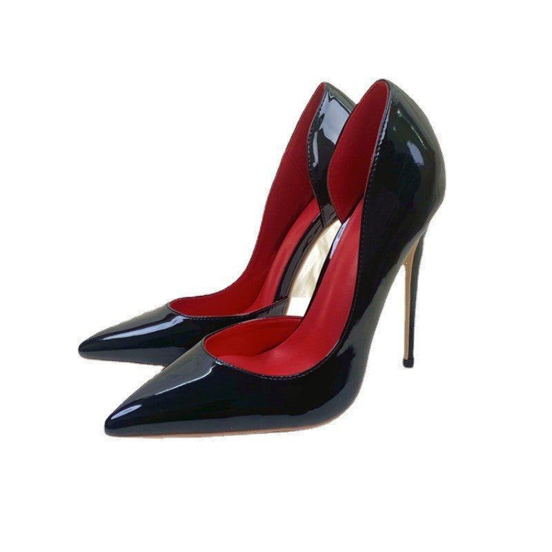 Women's Black Hollow Pointed Toe Shallow Mouth Stiletto Sandals
