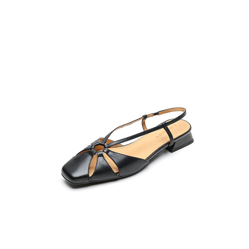 Women's Style Retro Low Open Toe Square Pumps Summer Commute Men's Shoes