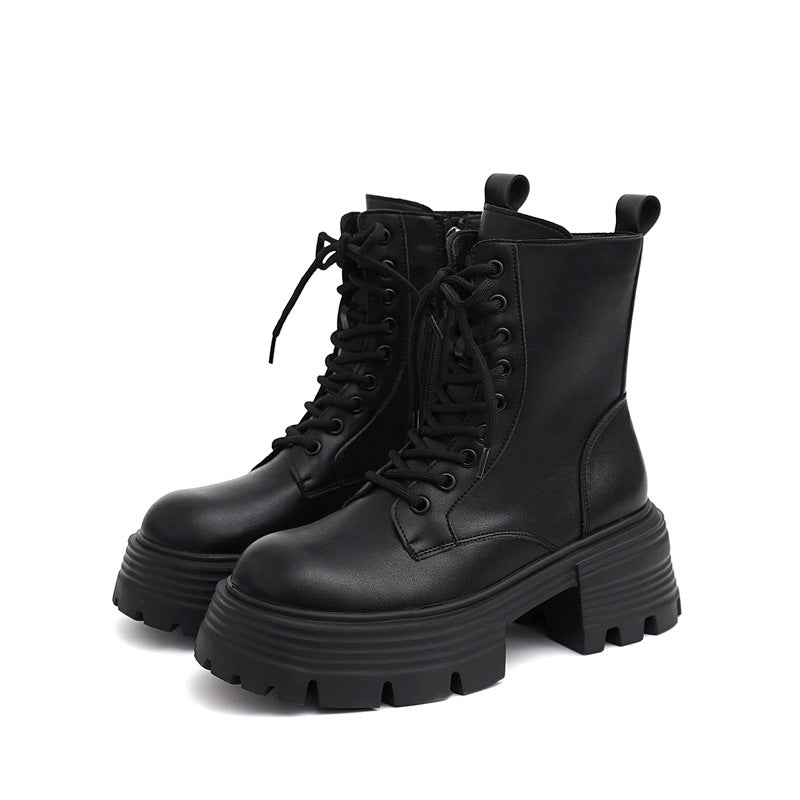 Women's Thick Bottom Height Increasing Insole British Women's Leather Boots