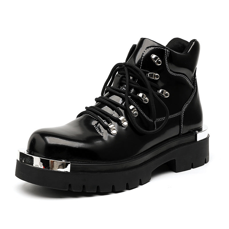 Men's British Style Thick Bottom Black Martin Leather Shoes