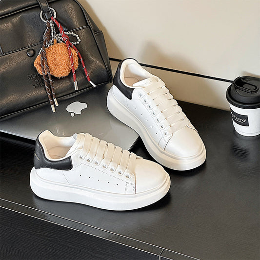 Men's & Women's Cowhide Mcqueen White For Thick Sole Height Increasing Couple Sports Men's Casual Shoes