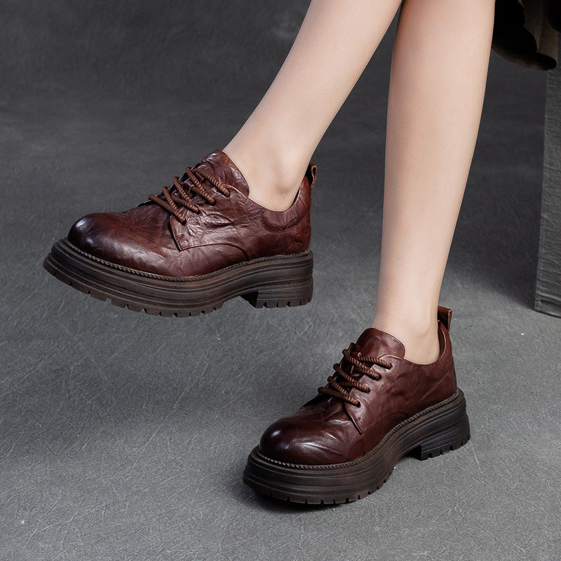 Women's Hand-held Pattern First Layer Cowhide British Casual Shoes