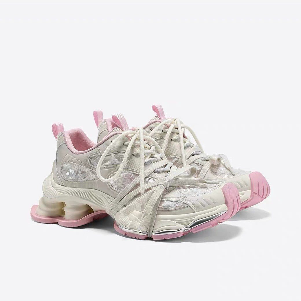 Women's Lin Yun Particle Dad Old Platform Mesh Elevator Women's Board Shoes