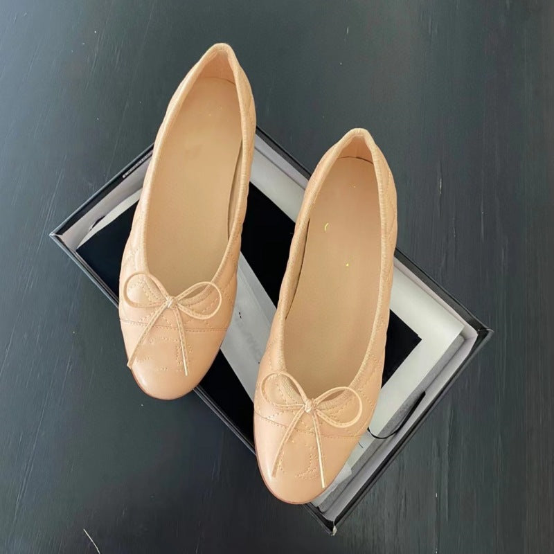 Women's Classic Ballet Bow Round Toe Flats Low-cut Comfortable Loafers