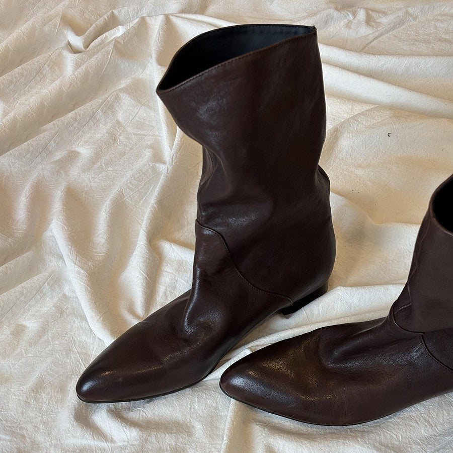 Women's Style Retro Elegant Pointed High-grade Wide Tube Slimming Women's Leather Boots