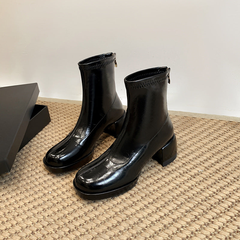 Women's Waterproof Platform High Skinny Chunky Zipper Heels