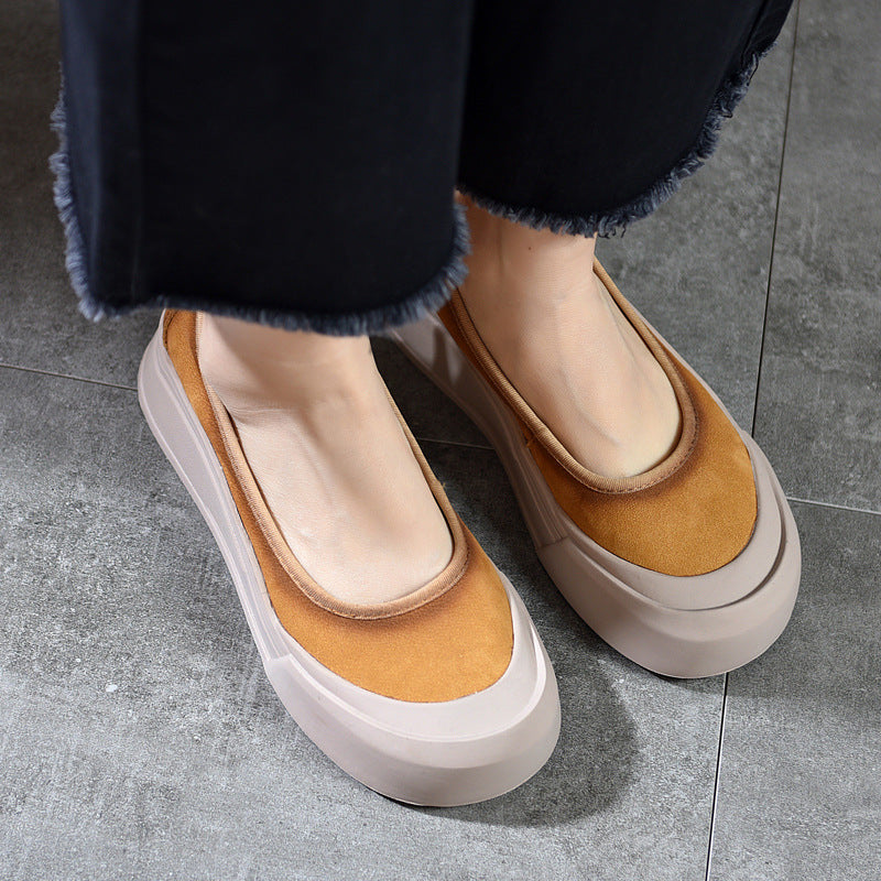Women's Genuine Round Toe Low-cut Slip-on Flat Leather Shoes