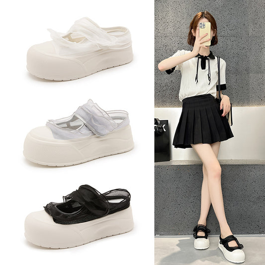 Women's Summer Lace Closed Toe Half Platform Velcro Slippers