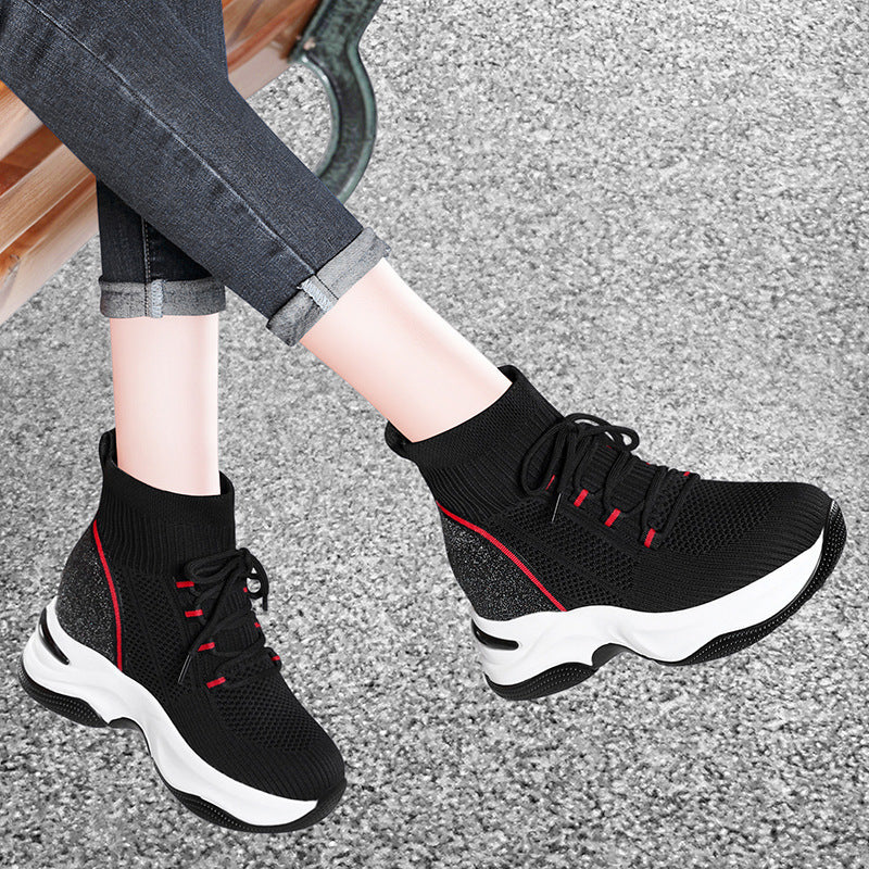 Women's Autumn Invisible Elevated Dad Flying Woven Women's Shoes