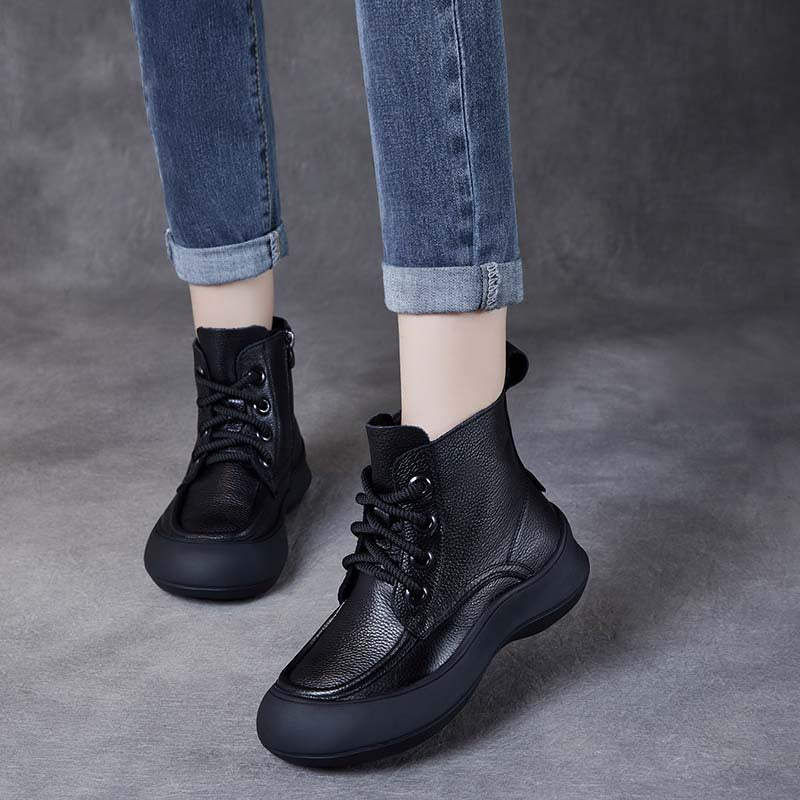 Women's With First Layer Of Cowhide Vintage Soft Bottom Short Winter Boots