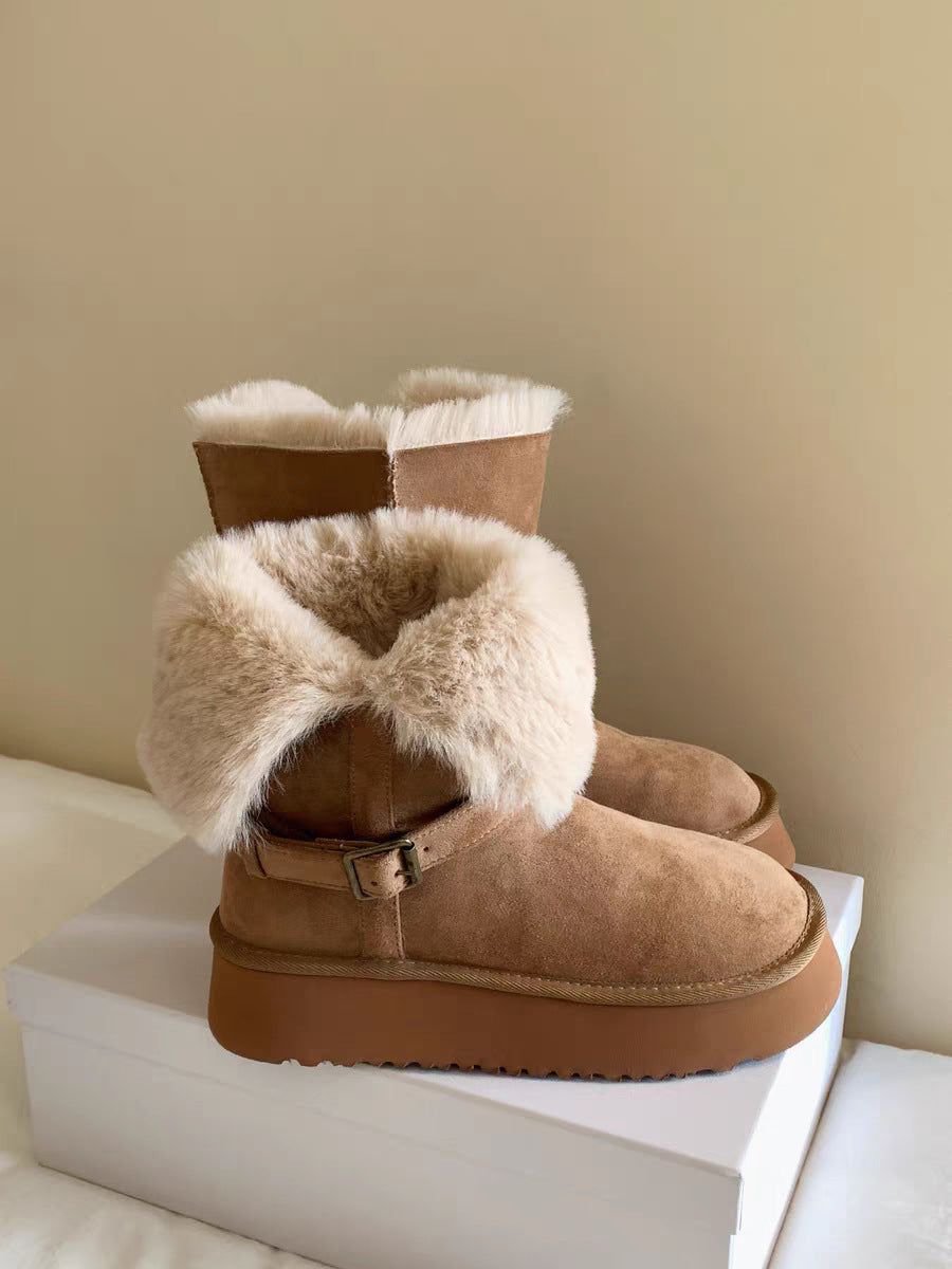 Women's Winter Platform Two-way Buckle With Veet Warm Fur Women's Snow Boots