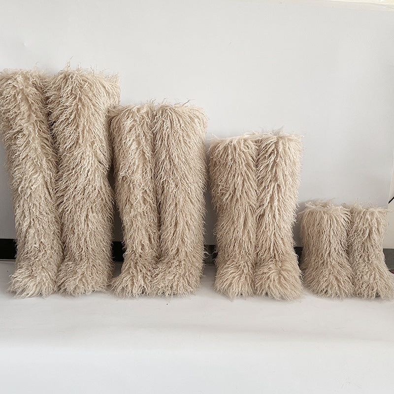 Women's Imitation Fur Tan Sheep Knee-high Socks Women's Snow Boots