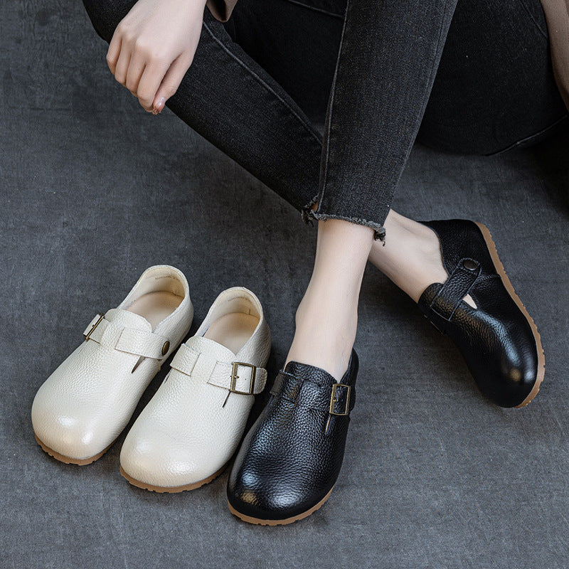 Women's Layer Cowhide Spring Soft Bottom Surface Loose Comfortable Retro Simple Women's Casual Shoes