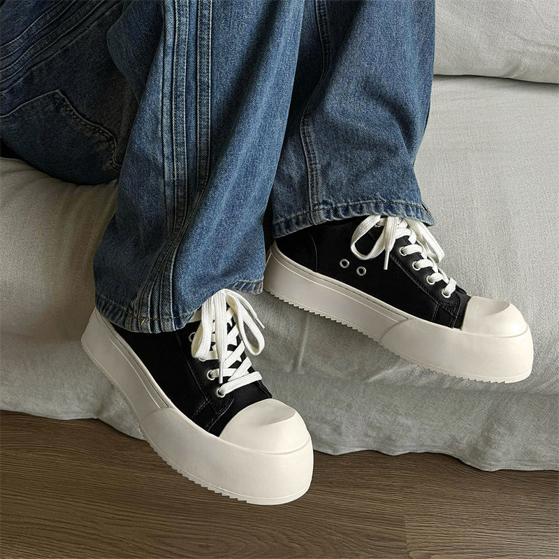 Men's White Thick Sole Increased British Style Derby Big Men's Board Shoes