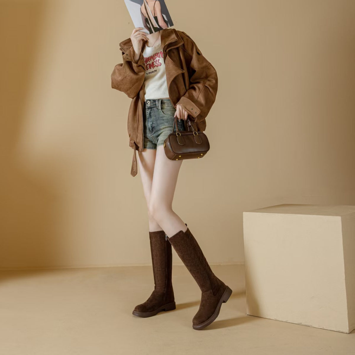 Women's Long Veet Vintage Knight Thick Mid Small Below The Knee Women's Leather Boots