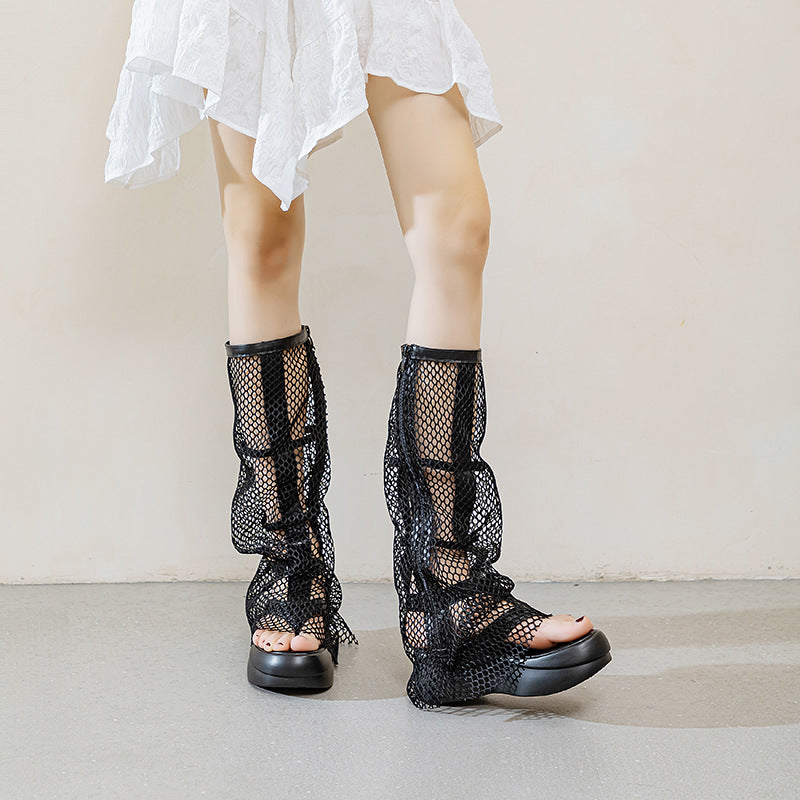 Women's Pantyhose Breathable Flip-flops Mesh Platform Tall Sandals