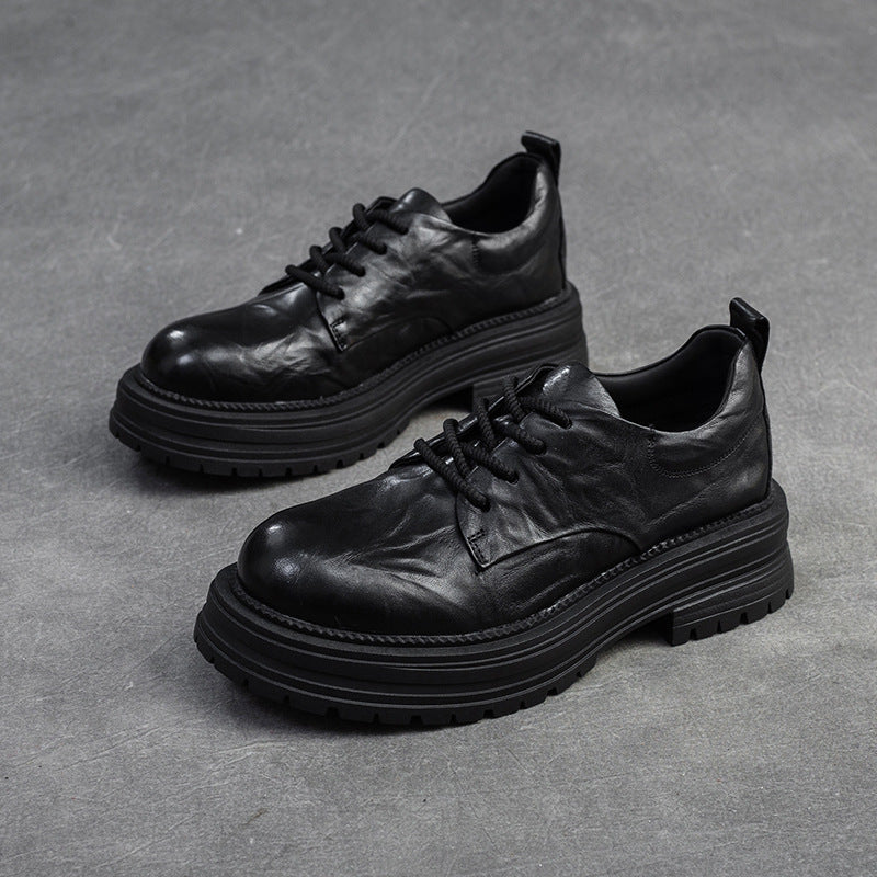 Women's Hand-held Pattern First Layer Cowhide British Casual Shoes