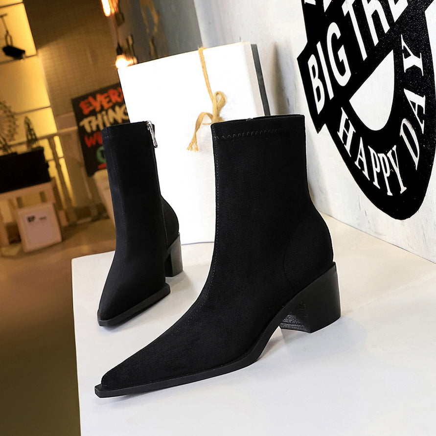 Women's Simple Knight Sexy Nightclubs Thinner Chunky Women's Leather Boots