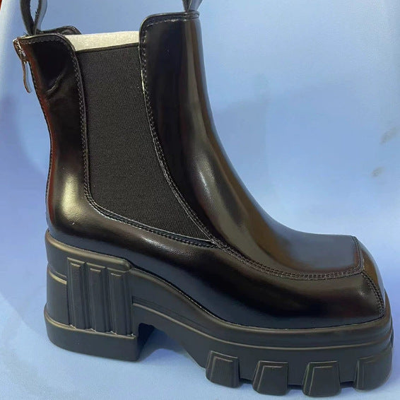 Women's Thick Bottom High-heeled With Short Tube British Style Sleeve Boots