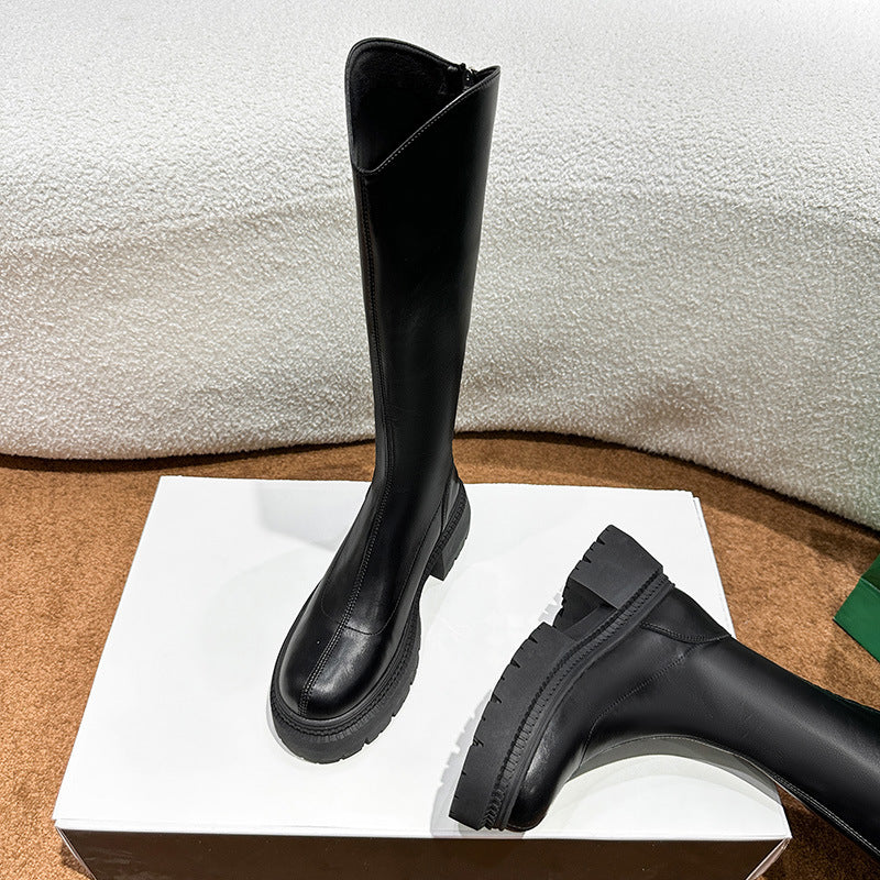 Female Brown Thick Sole Knight Below The Knee Boots