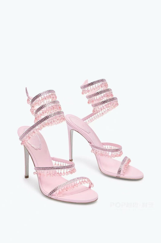 Women's Snakelike Winding Rhinestone Tassel Decoration Large Heels