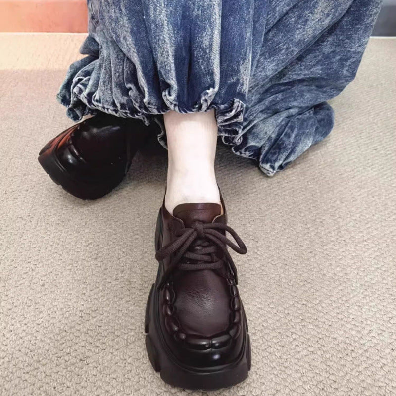 Women's Handmade Spring Retro Platform Chunky Round Women's Fashion Shoes