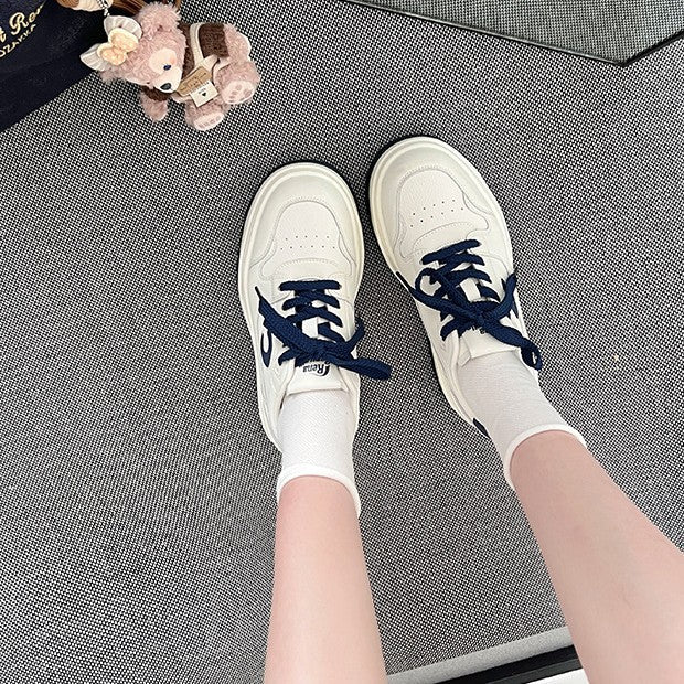 Women's Sheepskin Uncle's Thick-soled Light White Spring Sneakers