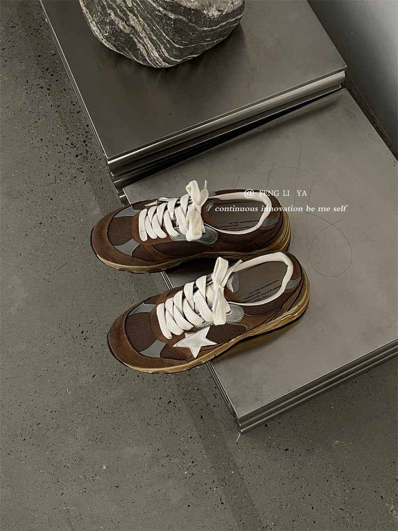 Handmade Old Thick Bottom Versatile Dirty Mesh Bright Sneakers