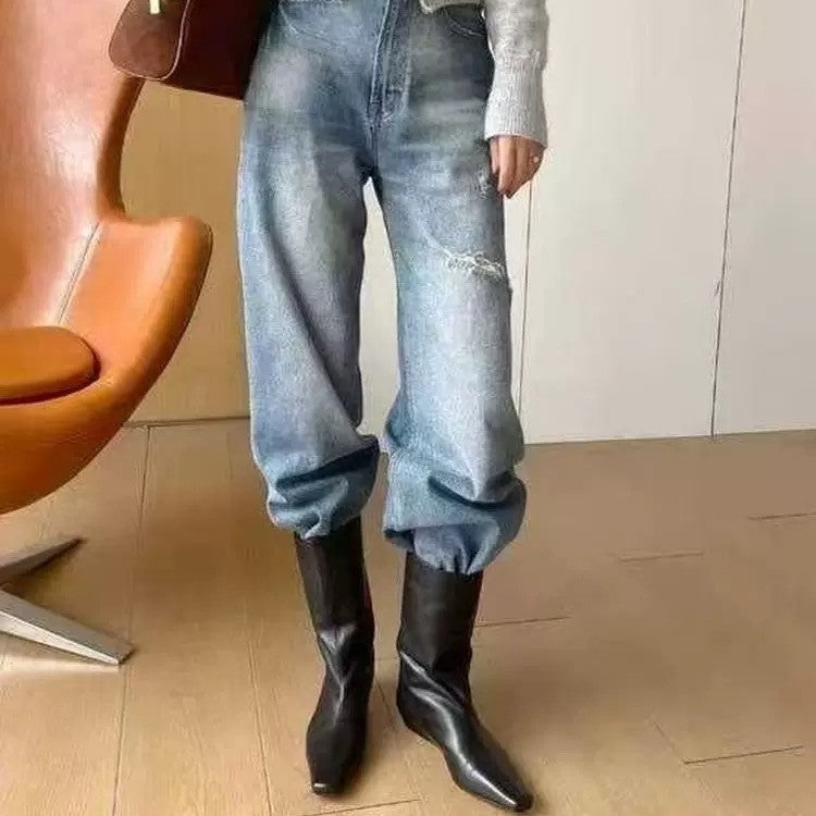 Women's Cowhide Version Minimalist Style Square Toe Wedge Boots