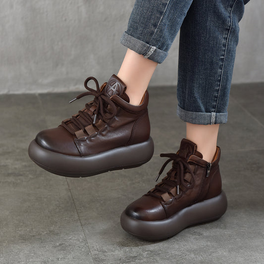 Women's Lightweight Platform Booties Retro Short Martin Boots
