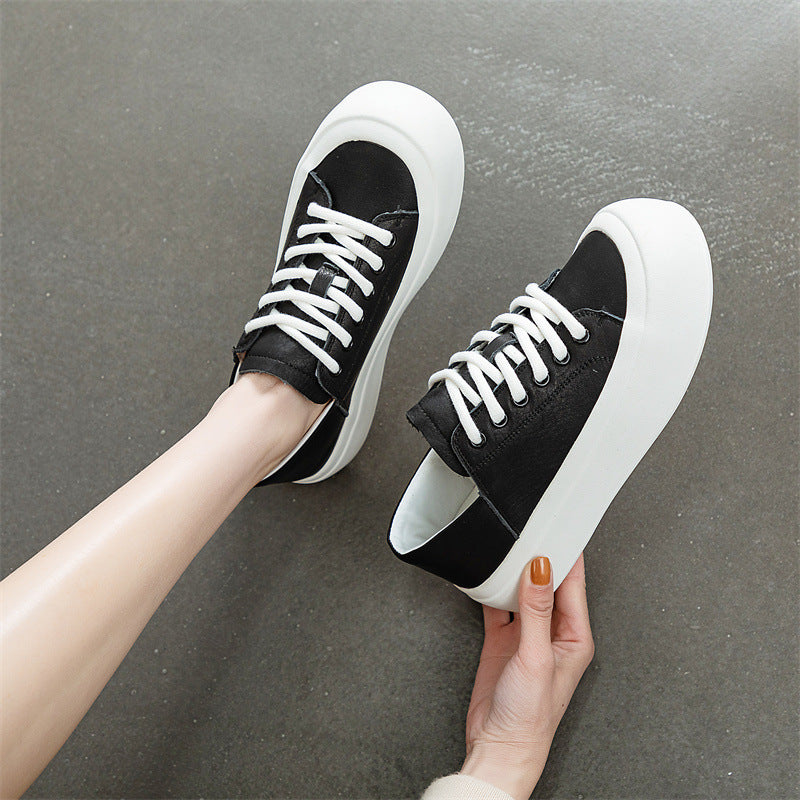 Women's Spring White Genuine Versatile Two-way Thick-soled Casual Shoes