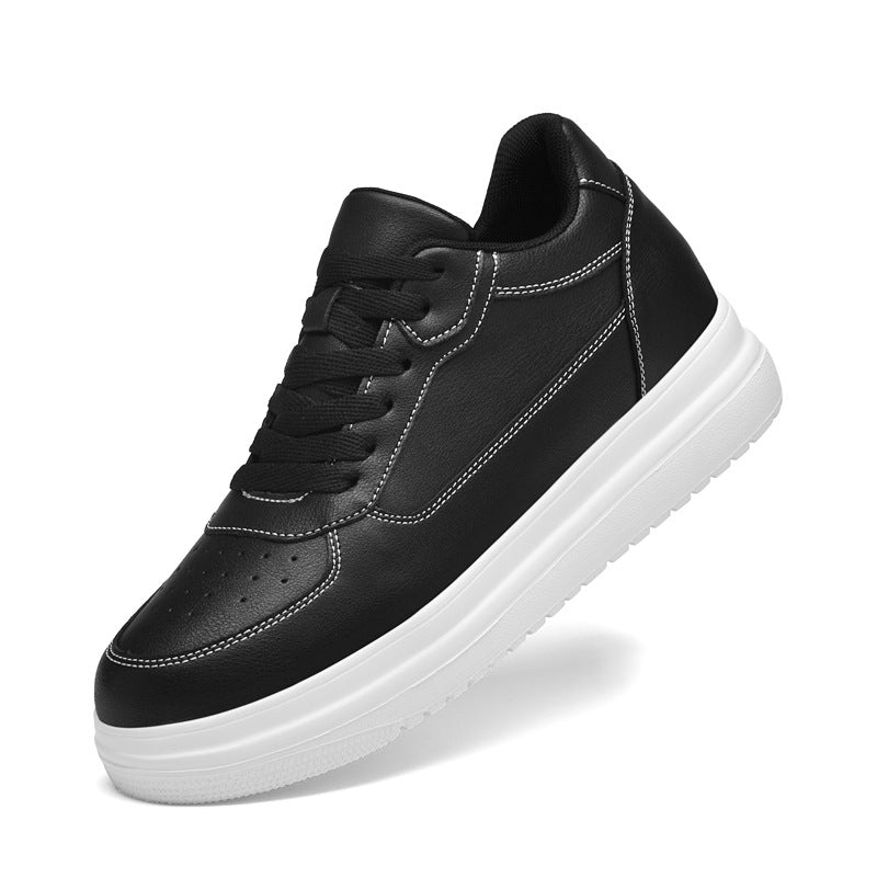 Unisex Invisible Height Increasing Insole Skateboard White Couple Men's Casual Leather Shoes
