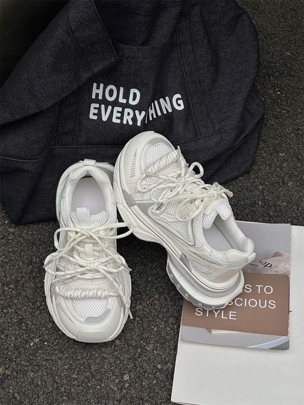 Women's Early Spring Thick Bottom White Clunky Mesh Breathable Women's Sports Shoes