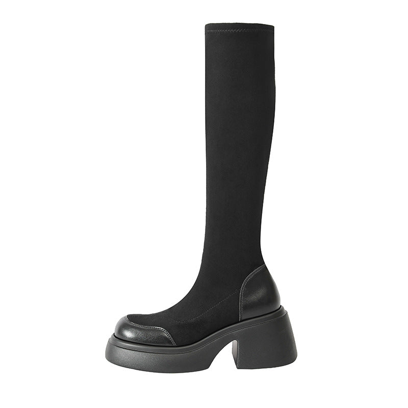 Women's Below The Knee Platform Knee-high Silk Stocking Skinny Stretch Boots