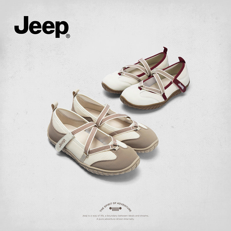 Women's Jeep Vintage Mary Jane Velcro Soft Bottom Ballet Breathable Men's Shoes
