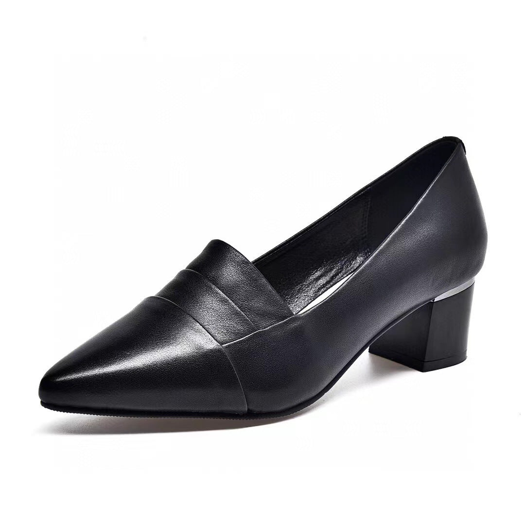 Women's Mouth Pumps First Layer Cowhide Spring British Women's Fashion Shoes