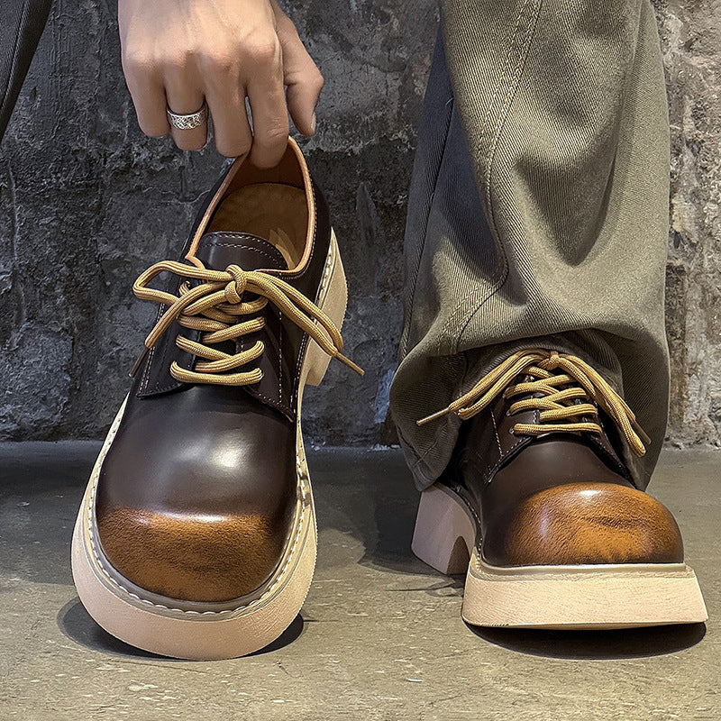 Big Head Derby High Sense Warped Platform Height Men's Casual Leather Shoes