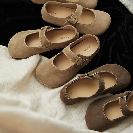 Women's Cow Suede Mary Jane Autumn Big Head Casual Shoes