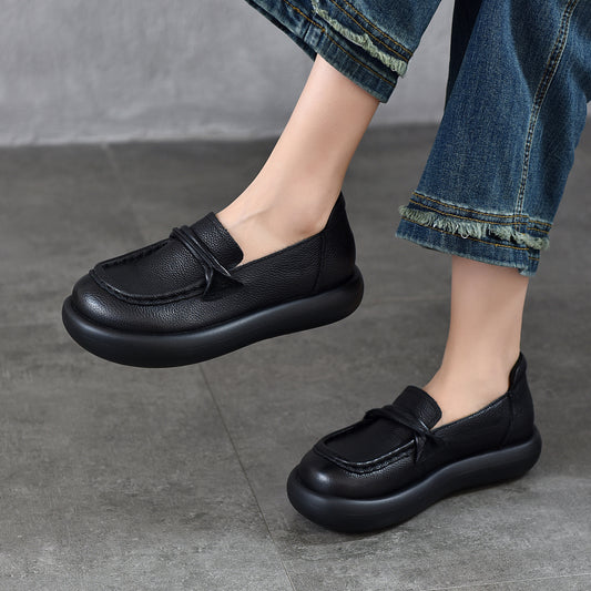 Women's Spring First Layer Cowhide Bread Simple Genuine Loafers