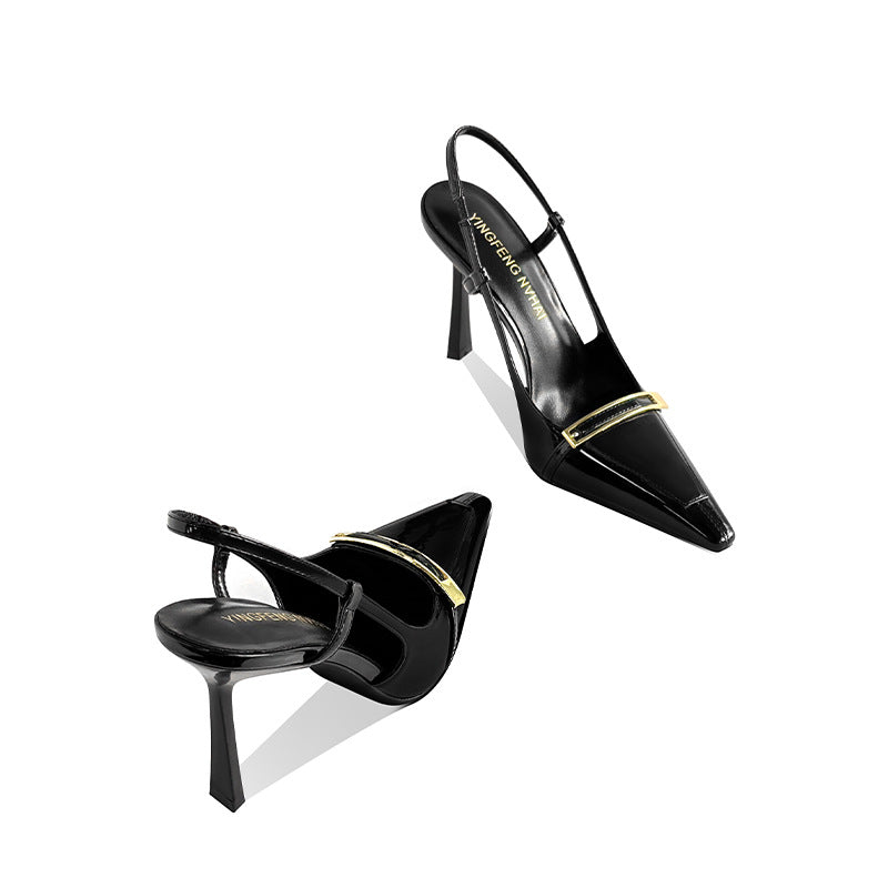 Women's Buckle Square Head Stiletto Patent Sexy Back High Heeled Sandals