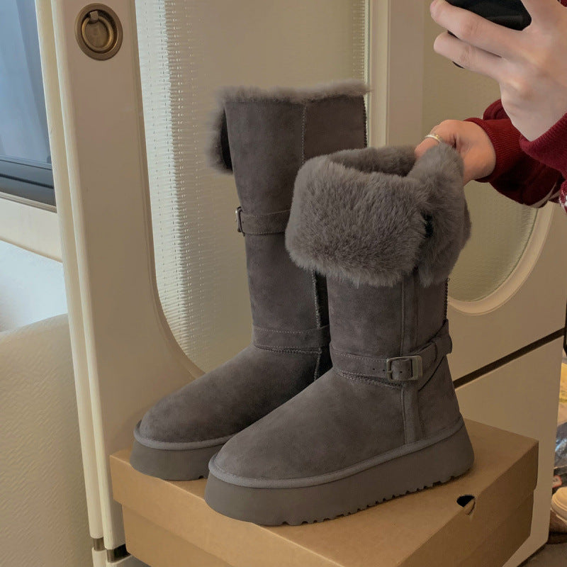 Women's Fur Flip-up Veet Warm Cotton Long Snow Boots