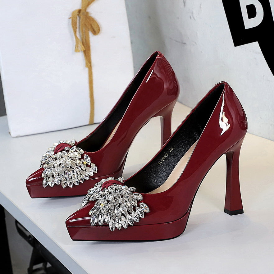Women's Style Classy Rhinestone Bow Decoration Pointed Toe Low-cut Women's Fashion Shoes