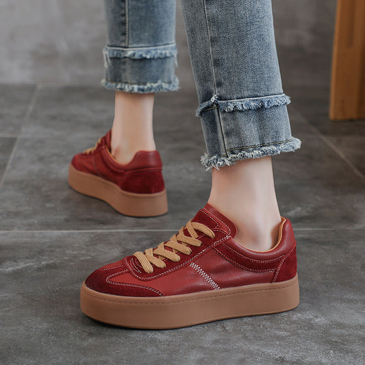 Women's Cowhide Genuine Niche Platform Red Soft Sneakers